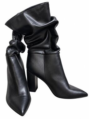 Marc Fisher Black Leather Slouchy Pointed Toe Boots NWT Size 10